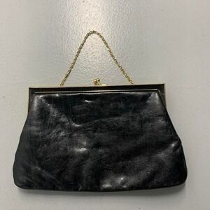 Vintage Black Leather Clutch Purse - Etra